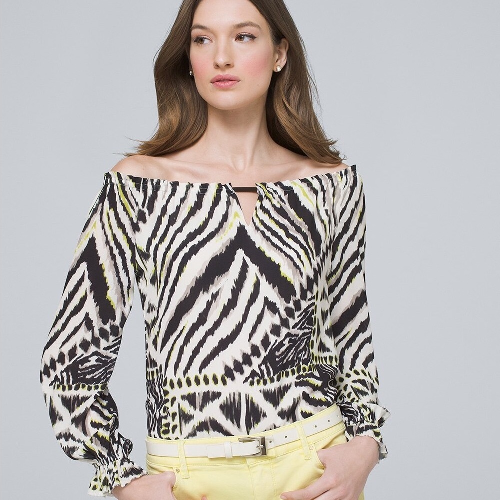 WHBM | Mixed Animal-Print Off-The-Shoulder Blouse